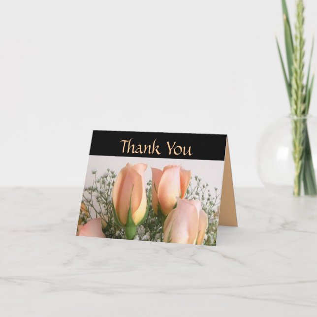 Peach Roses Wedding Thank You Card (Front)