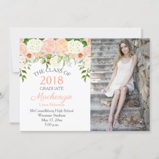 Peach Roses White Hydrangeas Photo Graduation Announcement