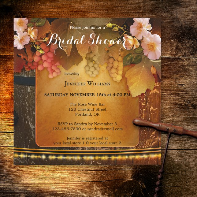 Peach Roses Wine Themed Bridal Shower Invitation (Creator Uploaded)
