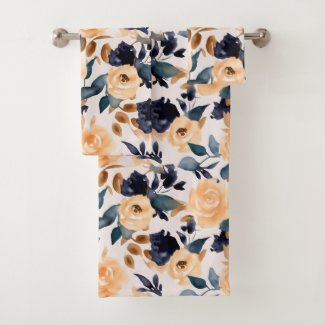 Peach Roses with Navy and Teal