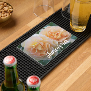 Peach Roses with Stylized Name Floral Bar Mat