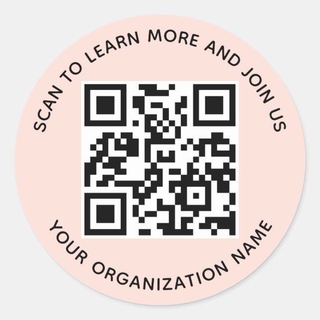 Peach Round QR Code Stickers Business Personalized (Front)