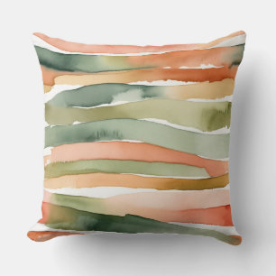 Peach rust and green abstract stripes throw pillow