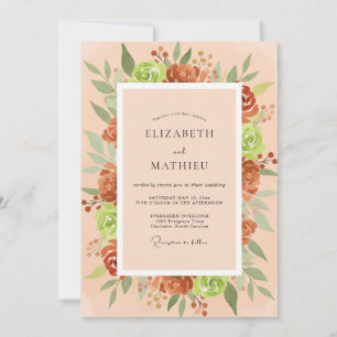 Peach Rust Foliage Eucalyptus Wedding Invitation
