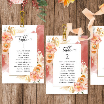Peach, Rust Seating Plan Cards with Guest Names