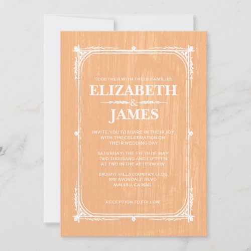 Peach Rustic Barn Wood Wedding Invitations