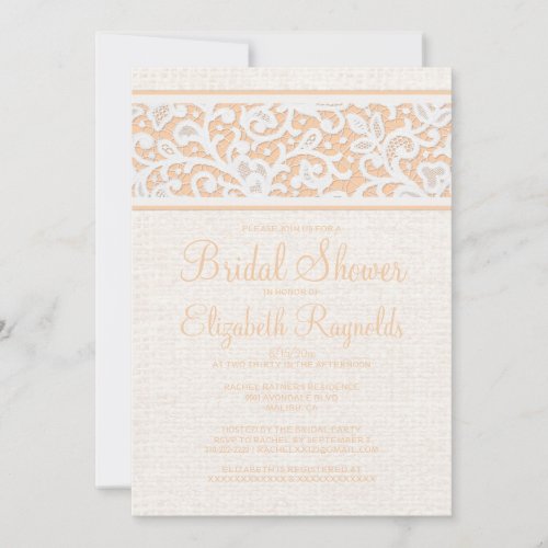 Peach Rustic Burlap Linen Bridal Shower Invitation