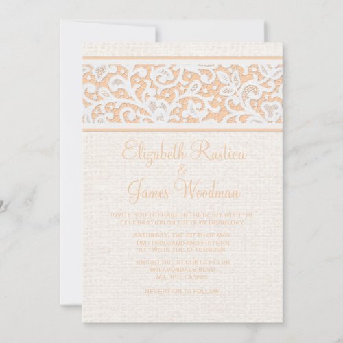 Peach Rustic Burlap &amp; Linen Wedding Invitations