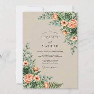 Peach Rustic Desert Wedding Invitation