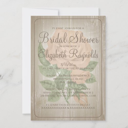 Peach Rustic Floral Bridal Shower Invitations