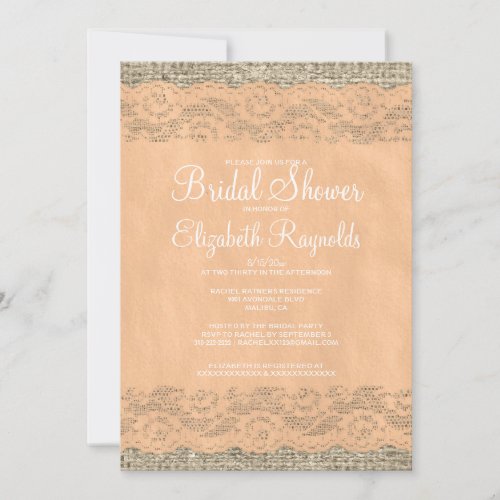 Peach Rustic Lace Bridal Shower Invitations