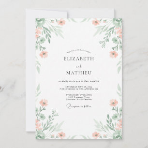 Peach Sage Airy Floral Wedding Invitation