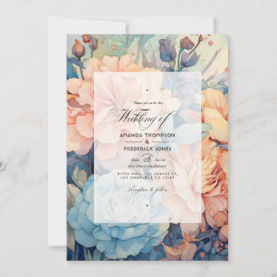 Peach, Sage, and Light Blue Floral Wedding Invitation
