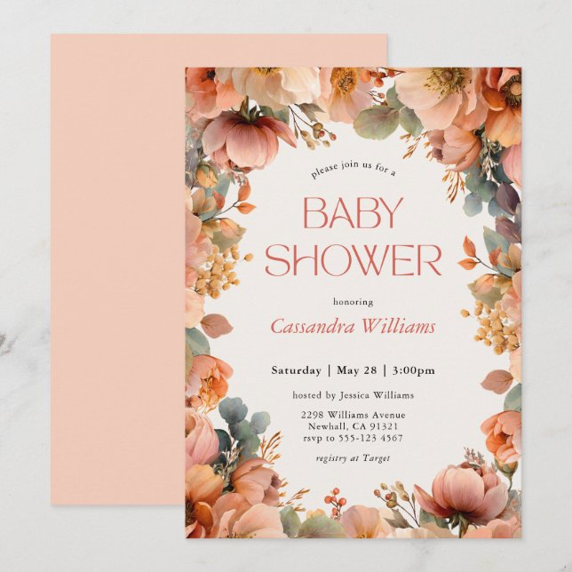 Peach Sage Floral Baby Shower Invitation (Front/Back)