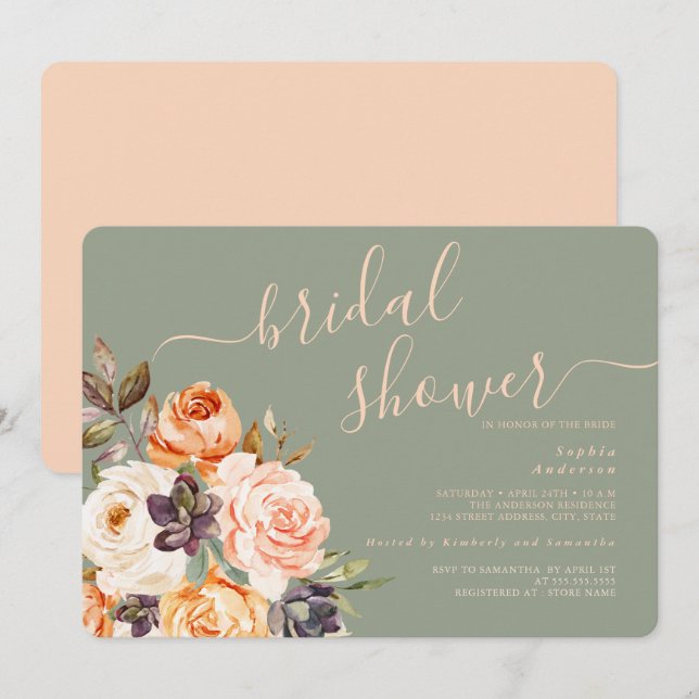 Peach Sage Floral Bridal Shower Invitation (Front/Back)