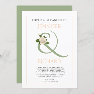 Peach, sage green ampersand rose virtual wedding invitation
