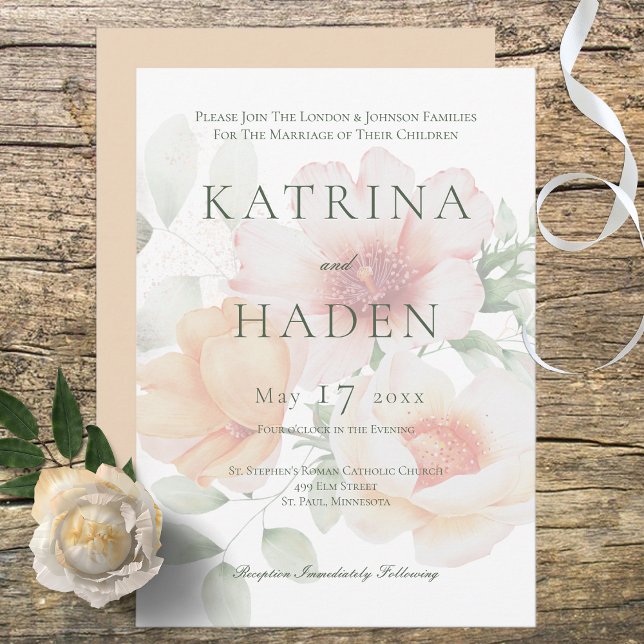 Peach & Sage Green Flowers Wedding Invitation (Creator Uploaded)