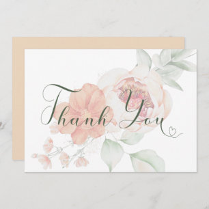 Peach & Sage Green Flowers Wedding Thank You Card