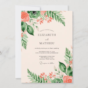 Peach Sage Green Lush Summer Wedding Invitation