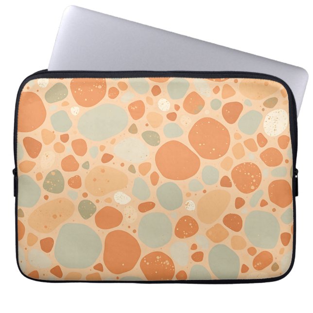 Peach Sage Green Pebble Pattern Abstract Organic  Laptop Sleeve (Front)