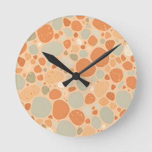 Peach Sage Green Pebble Pattern Abstract Organic  Round Clock