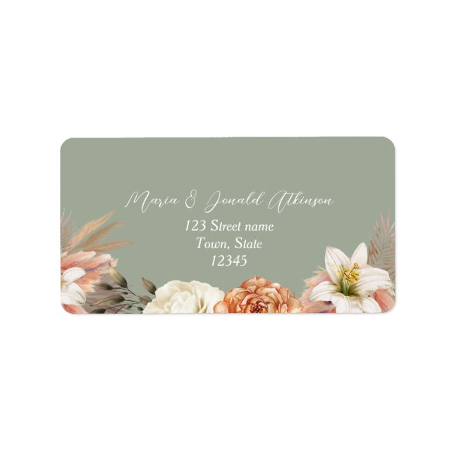 Peach Sage Green Wedding Address Label (Front)