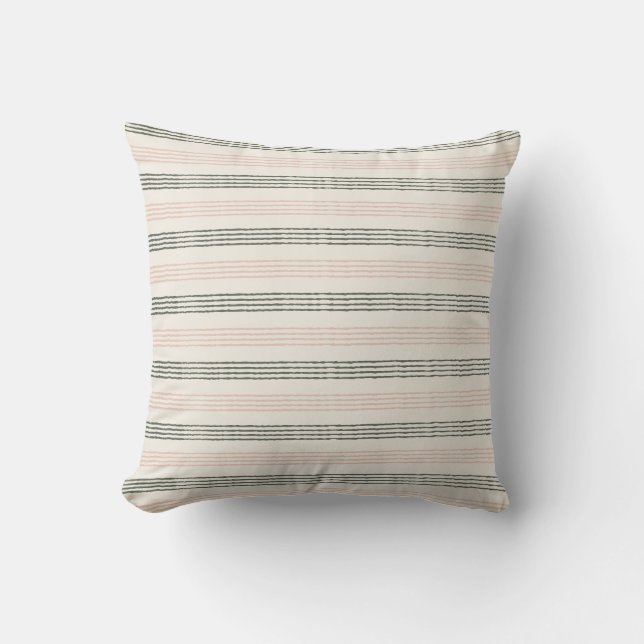 Peach Sage Modern Minimalist Stripe Boho  Throw Pillow (Front)