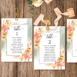 Peach, Sage Seating Plan Cards with Guest Names