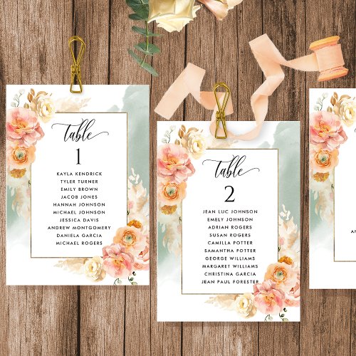 Peach Sage Seating Plan Cards with Guest Names