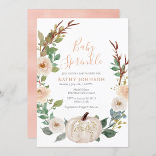 Peach Sage White Pumpkin Baby Sprinkle Invitation