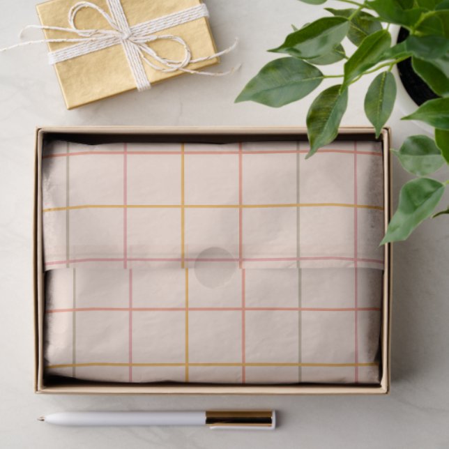 Peach Sage Yellow Plaid Grid Pattern Tissue Paper (Gift)