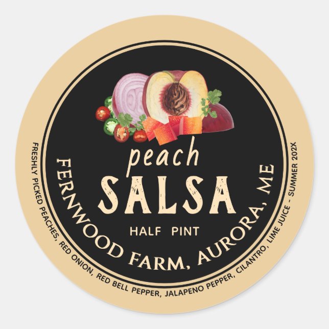 Peach Salsa Jar Label Homemade Preserves Canning (Front)