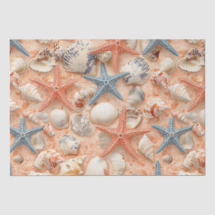 Peach Sand Seashell Starfish Coastal Pattern Tissue Paper
