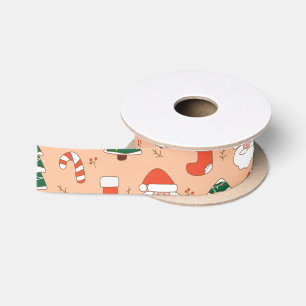 Peach Santa and Candy Cane Satin Ribbon