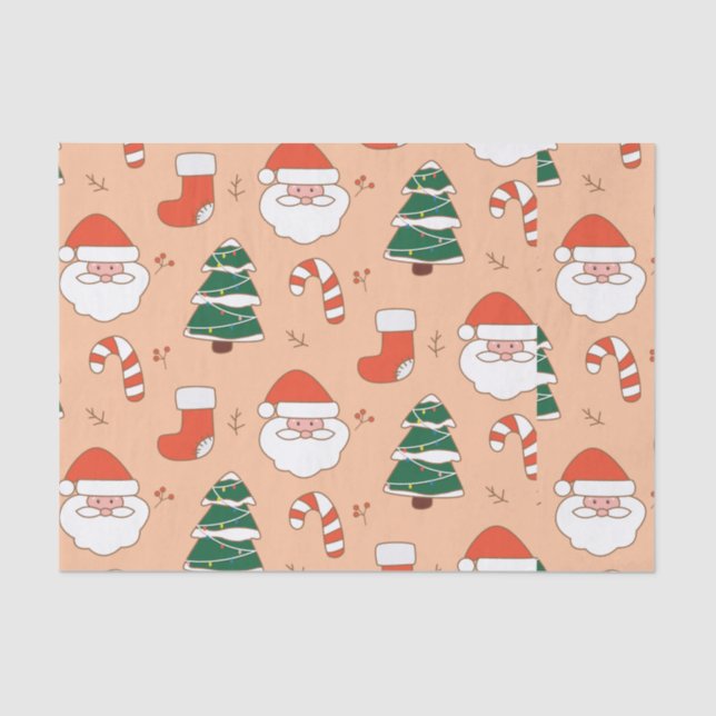 Peach Santa and Candy Cane   Tissue Paper (Front)