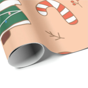 Peach Santa and Candy Cane  Wrapping Paper
