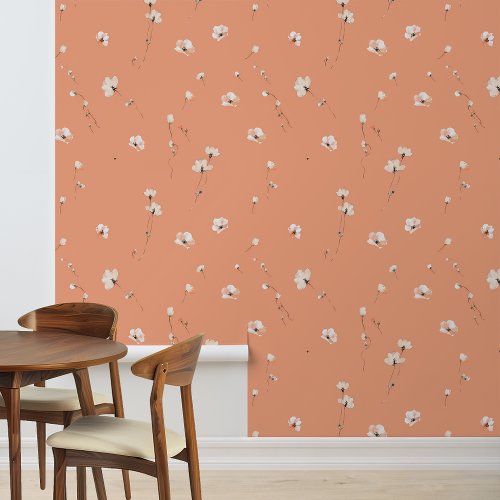 Peach scattered Little white Flowers Floral  Wallpaper