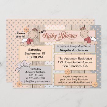 Peach Scrapbook And Terra Cotta Twin Baby Shower Invitation by sunnysites at Zazzle