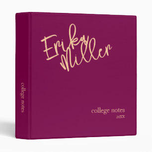 Peach Script Name on Wine Color 3 Ring Binder