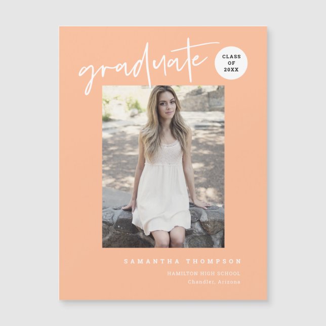 Peach Script School Graduate Photo Magnet (Front)
