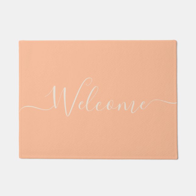 Peach script typography Name Doormat (Front)