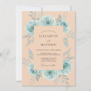 Peach Seafoam Peony Wedding Invitation