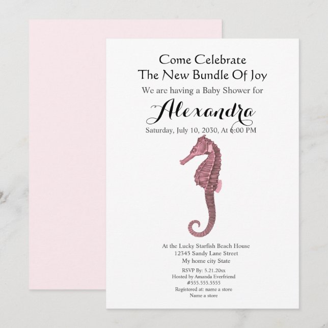 Peach Seahorse Pink Girl Floral Baby Shower (Front/Back)