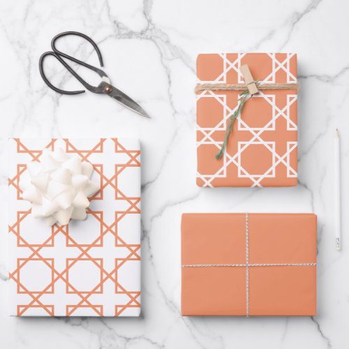 Peach Seamless Geometric Pattern Wrapping Paper Sheets