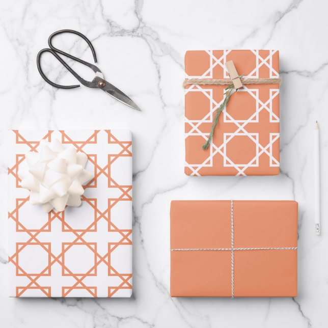 Peach Seamless Geometric Pattern Wrapping Paper Sheets (Front)