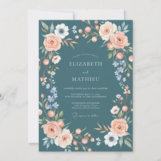 Peach Serene Floral Romance Wedding Invitation (Front)