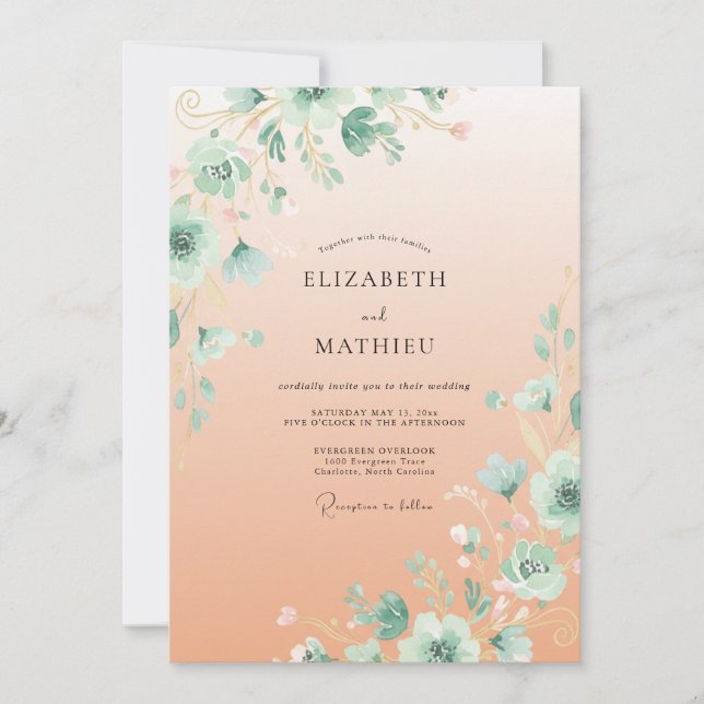 Peach Serene Floral Wedding Invitation (Front)