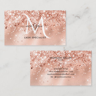 Peach Shimmer Glitter Rose Gold Monogram Business Card