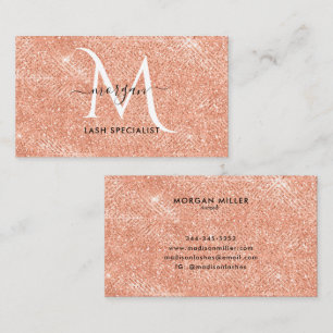 Peach Shimmer Glitter Rose Gold Monogram Business Card