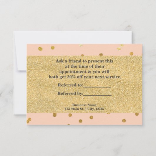 Peach & Shiny Gold Modern Dots Referral Card (Back)